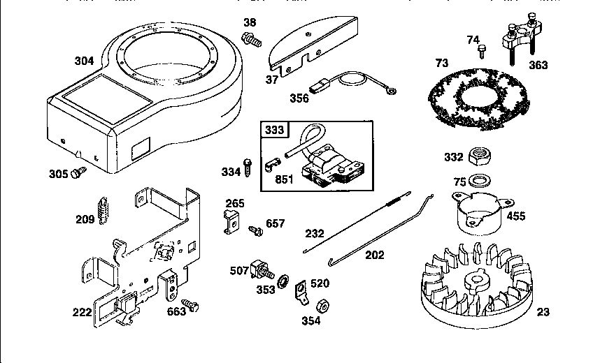 Flywheel Assembly Diagram and Parts List for 195702-4015  Briggs and Stratton Engine